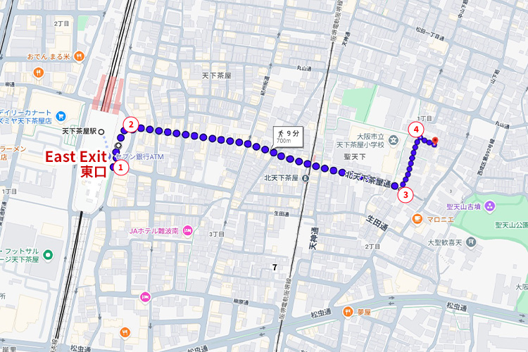 Overall walking route from Tengachaya Station to the property